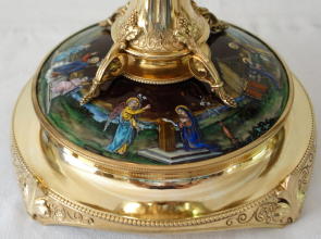 Solid silver gilt antique French Romanesque Chalice.